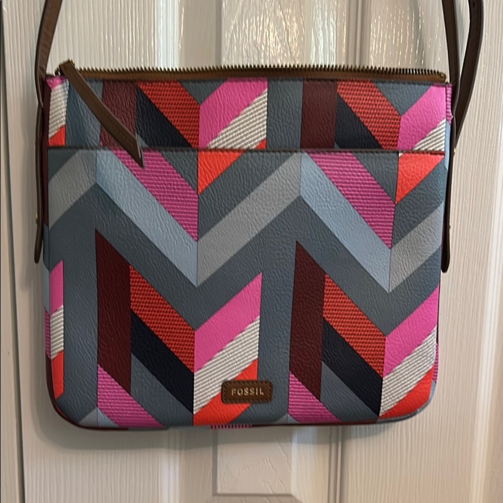 Fossil Chevron Crossbody Bag in Pink and Red